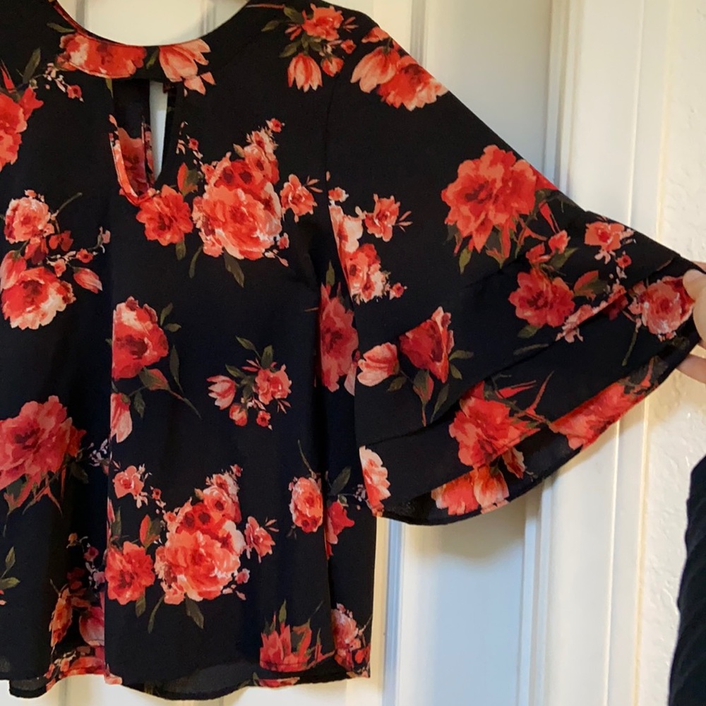 Floral Top with Peplum Sleeves